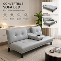 Modernes Luxus-Schlafsofa Graues Leder Mehrere Positionen Getränkehalter 2-in-1 Platzsparende Wohnmöbel