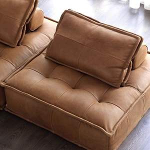 Sofá Modular de Cuero Genuino, Diseño Cuadrado de Una Línea, Mueble para Sala de Estar, Uso Adulto - Product Image 2