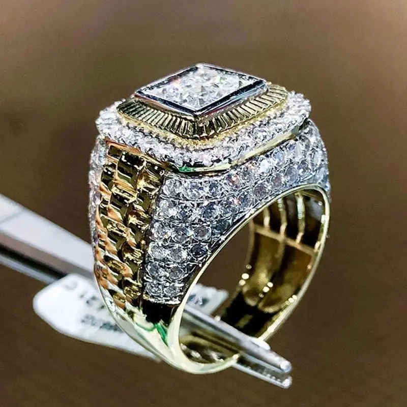 18K Gold Plated Alloy Luxury Rings Full Crystal Zircon Wedding Iced Out Men Women Diamond Ring