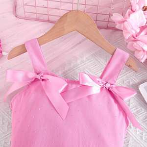 Conjunto de 2 piezas de verano para niñas pequeñas, top con tirantes finos y lazo, falda floral con diamantes de imitación, conjunto informal de moda para uso diario - Product Image 3