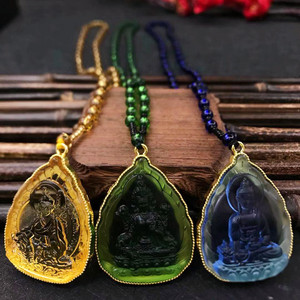 Dragon <span class=keywords><strong>chinois</strong></span> zodiaque <span class=keywords><strong>poisson</strong></span> <span class=keywords><strong>rouge</strong></span> bouddha religieux plaqué or couleur pendentif sculpté fleur dieux sculpter Statue collier de perles - Product Image 6