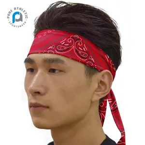 शुद्ध कस्टम लोगो लाल पैस्ले पॉलिएस्टर थोक एथलेटिक विस्तृत लोचदार stretchy खेल सिर के साथ hairband टाई महिलाओं के लिए
