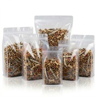 Sachets d'emballage PET transparents à fond carré, à huit soudures latérales, étanches à l'humidité, avec fermeture éclair supérieure et large ouverture, pour sérigraphie