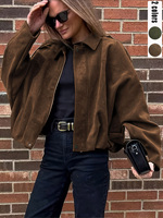 Blouson Bomber Court Tricoté Respirant Écologique à Col Revers et Fermeture Éclair pour Femme Style Européen et Américain Automne Hiver 2026