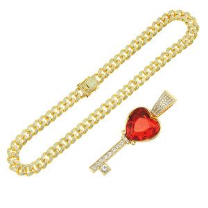 Collar con Colgante de Corazón Rojo de Aleación con Diamantes de Imitación, Estilo Hiphop Urbano, de Moda, para Hombre, Venta al por Mayor - Product Image 6