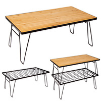 Table pliante moderne en fer avec pieds métalliques et étagère en maille pour le camping et l'extérieur – Vietnam, toutes saisons