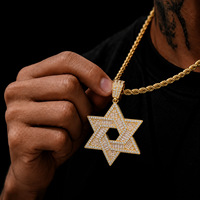 Collier géométrique étoile à six branches avec pendentif en strass baguette, style hip-hop, bijoux en stock pour la vente en gros