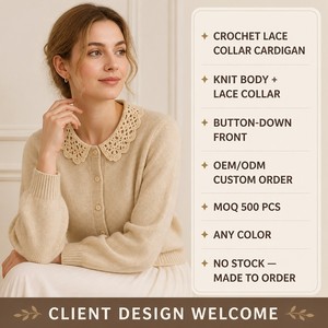 <span class=keywords><strong>Cardigan</strong></span> OEM ODM Personalizzato con Colletto Peter Pan in Pizzo, Chiusura Monopetto, Maniche Lunghe, Design e Stampa Personalizzati su Ordinazione - Product Image 6