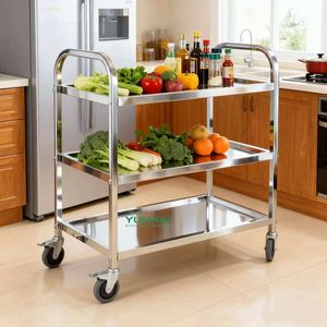 Voedselwagen, dienstwagen met zwenkwielen, keukenwagen van roestvrij staal, hotelrestaurant - Product Image 4