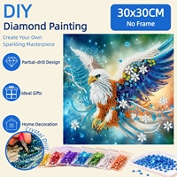 Kit d'art diamanté 5D DIY à perforation partielle 30x30cm Aigle Fleur Perles de strass en cristal pour la décoration murale de la maison