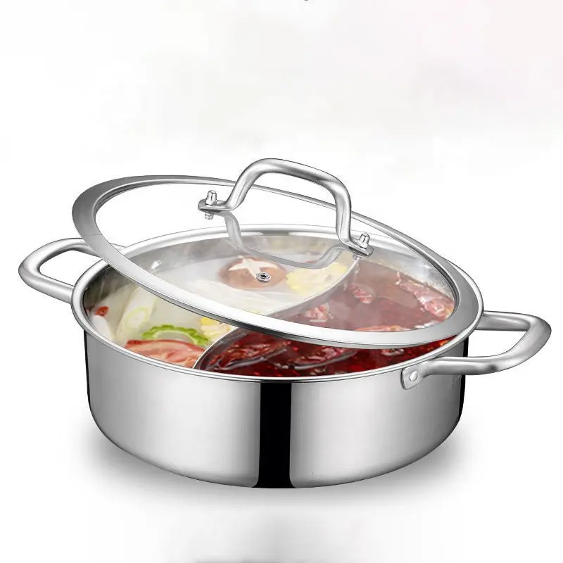 नई उच्च गुणवत्ता डबल नीचे Cookware 304 स्टेनलेस स्टील गर्म बर्तन Thickened सूप पॉट कांच के ढक्कन के साथ
