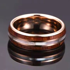 Poya Sang Trọng 8Mm Cao Đánh Bóng Ban Nhạc Đám Cưới Trắng Vỏ bào ngư & Gỗ Inlay Rose Gold Plated Mái vòm Vòng Tungsten Cho Nam Giới Phụ Nữ - Product Image 3