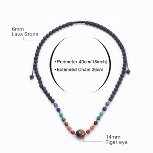 Collar de cristal de <span class=keywords><strong>7</strong></span> Chakras con cuentas largas, collar de piedra de Lava, piedra de ojo de tigre curativa - Product Image 3