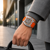 Montre mécanique sportive carrée pour homme en alliage, réserve de marche, bracelet en silicone, lumineuse, étanche, multifonctionnelle, modèle 8601G