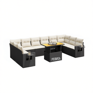 Peibpca Garden <b>Sofa</b> Set Black Pe <b>Rattan</b> 6 Seater Adjustable Armrests Outdoor Furniture Contemporary Design - Product Image 1