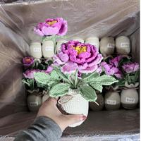 Fleur de pivoine en crochet 3D faite à la main avec vase, fleur artificielle réaliste tricotée, cadeau parfait pour la fête des mères et la décoration de la maison