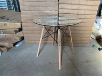 Ensemble de table de salon de luxe table basse ronde en verre trempé transparent avec pied en bois de hêtre