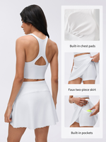 Conjunto Deportivo Personalizado de Cintura Alta para Mujer, Top Corto Tipo Racerback, Sujetador Deportivo Transpirable, Falda Informal con Bolsillos para Yoga y Fitness