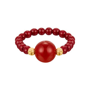 Chinese Style <b>Red</b> Agate Elastic <b>Bracelet</b> With Large Bead Unisex Everyday Wear Jewelry - Product Image 5
