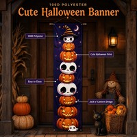 Bannière de décoration d'Halloween en polyester 100D, motif citrouille et crâne mignon, drapeau vertical suspendu pour porte 180x30cm, personnalisable OEM ODM