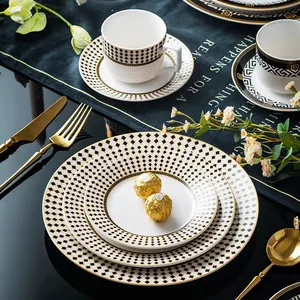 Elegant Western Black Marble Wedding Dinnerware Sets Black Plate Ceramic Bone China Plates
