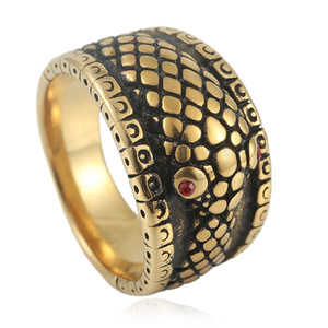 Snake <b>Ring</b> Stainless Steel Gold <b>Black</b> Two Tone Animal Design <b>Men</b> Punk Style Party Jewelry 24042 - Product Image 5