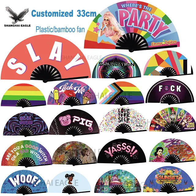 Custom CMYK Printed Promotional Folding PP Plastic Hand Fan