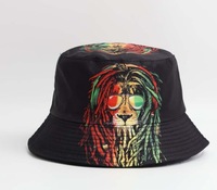 Sombrero de pescador de doble cara para exteriores con diseño de ubicación, estampado de león rasta y dibujos animados, estilo Panamá