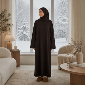 Kaftan 2026 Rajutan Baru Longgar Kerah O Lengan Kelelawar Gaun Maxi Muslimah Sederhana Jubah Panjang Islami untuk Ramadan Pakaian Sehari-hari Loriya - Product Image 4