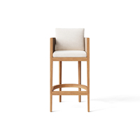 Tabouret de bar d'extérieur en teck FERLY, design architectural, moderne, courbé, avec coussin à séchage rapide