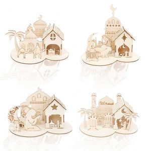 Wholesale Wooden <b>Table</b> Ornament EID Mubarak Islamic Home Decor Gifts Muslim Festival DIY Puzzle Design Ramadan Decorations - Product Image 2