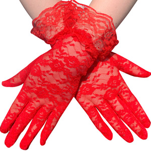 Nouveauté <span class=keywords><strong>Gants</strong></span> courts en <span class=keywords><strong>dentelle</strong></span> noir blanc rouge <span class=keywords><strong>Gants</strong></span> de mariée pas chers pour la mariée Guantes - Product Image 3