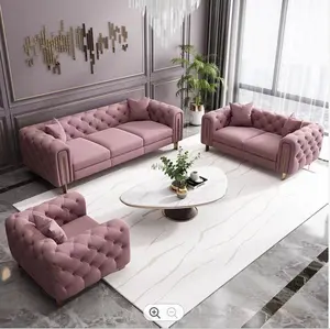Sofá de casa usado clássico sala de estar, 1 2 3 sofá chesterfield estofos com tecido de veludo