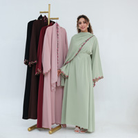 Abaya Sharut en Nida doux, broderie florale, ensemble hijab assorti, élégante et modeste, robe islamique pour femmes musulmanes