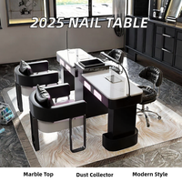Table de manucure en marbre durable et écologique 2025 avec collecteur de poussière, design contemporain, mobilier commercial pour salon et atelier