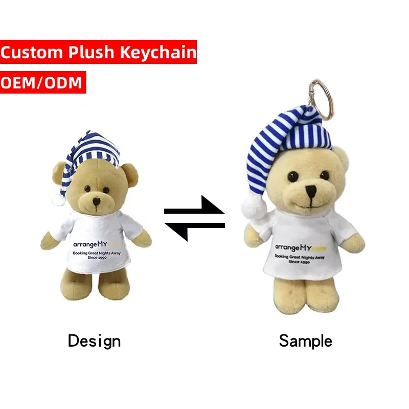 Custom Promotional Plush Teddy Bear Keychain Lovely Small Size Plush Toy Pendant For Gifts