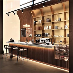Diseño Interior de Cafetería en Tonos Cálidos de Madera, Soluciones Integrales Personalizadas para Mostradores de Cafetería y Renovación de Tiendas Comerciales - Product Image 1