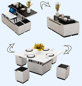 Camera da letto in legno <span class=keywords><strong>nero</strong></span> laccato in difficoltà sollevare tavolini centrali rotanti con 2 sedie a sgabello laterale - Product Image 6