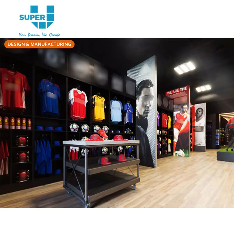 Benutzer definierte profession elle Fußballs chuhe Jersey Retail Display Football Store Innen architektur