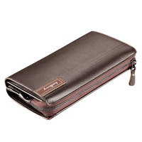 Dompet Pria Korea Vintage PU Kapasitas Besar Tahan Air Resleting Hitam Tas Selempang Genggam