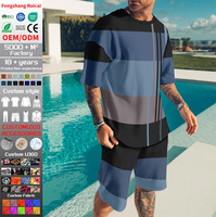 Ensemble décontracté 2 pièces pour homme avec imprimé rayé personnalisé, OEM, 100 % polyester, respirant, t-shirt à manches courtes et short de survêtement avec logo