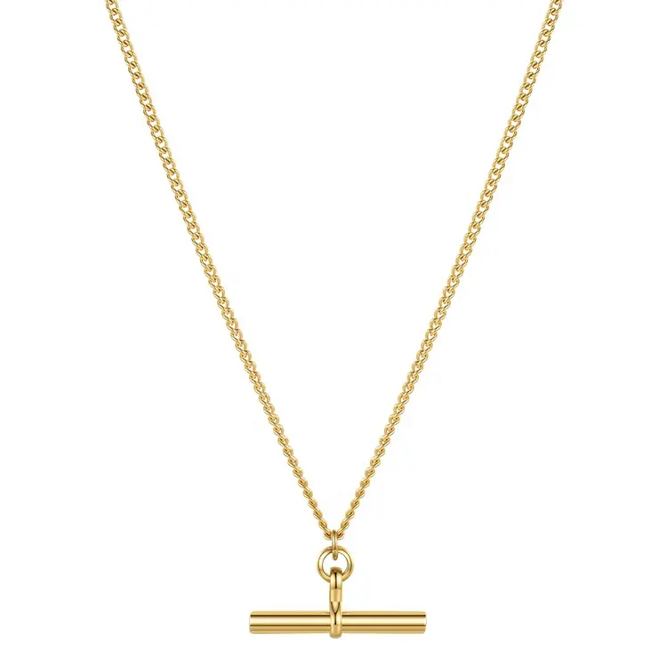 High Quality 18K Gold Plated Stainless Steel Jewelry Simple Chain Long Pendant Necklace P203176