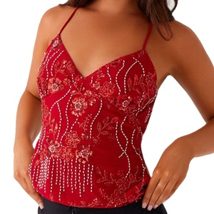 Débardeur sexy personnalisé de haute qualité pour <span class=keywords><strong>femme</strong></span>, style décontracté printemps-été, sans manches, col en V, orné de strass - Product Image 3
