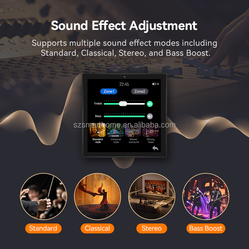 HUAXUYUN 4-Inch Touch Screen Smart Home Control Panel with Music 2 Zones Independent Play TF Card USB AUX Radio · image 2
