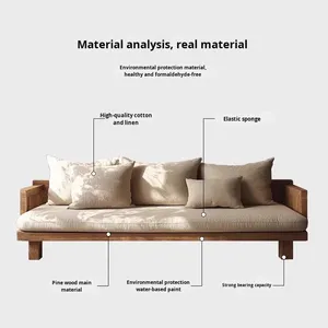 Moderno semplice divano a tre posti in legno massello naturale stile Wabi-Sabi per piccoli appartamenti Set per soggiorno - Product Image 4