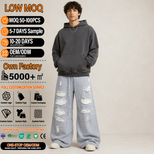 Pantalon de jogging en molleton 100 % coton, vierge, de haute qualité, personnalisé, délavé à l'acide, effet usé et déchiré, délavé soleil, vente en gros - Product Image 1