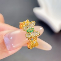 Wholesale Custom OEM/ODM Luxury 925 Sterling Silver Gold Plated Natural Emerald Ring for Women's Wedding Party Birthday Gift