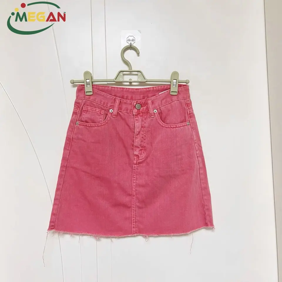 Megan Hot Selling Roze Tweedehands Kleding Balen Dames Gebruikt Korte Denim Rok Kleding