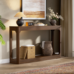 Consolle da 55,1 Pollici con Gambe Curve in Legno, Tavolo Laterale per Divano con Vano Portaoggetti per Ingresso - Product Image 2