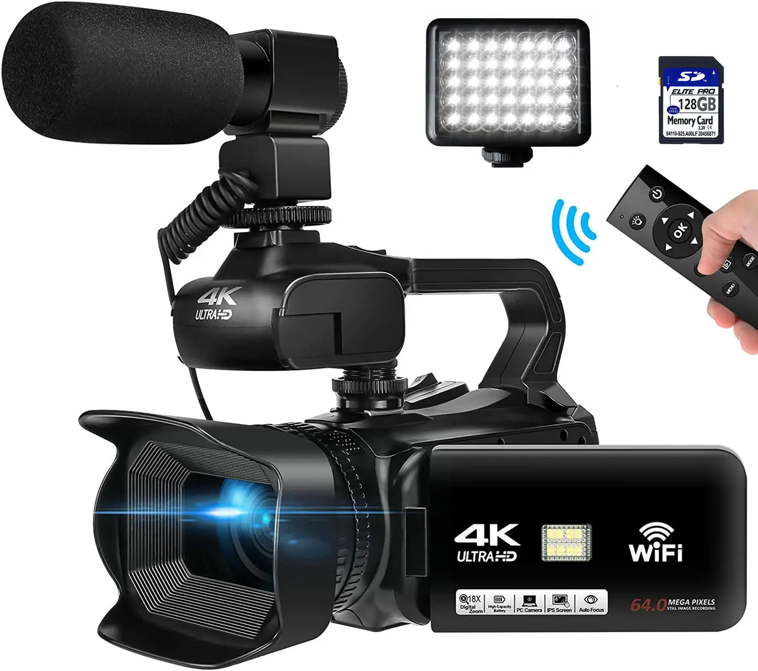 Digital kamera für Fotografie 4K 64MP Vlogging Camcorder für YouTube Mit WiFi 18X Zoom Weitwinkel & Makro objektiv LED Füll licht